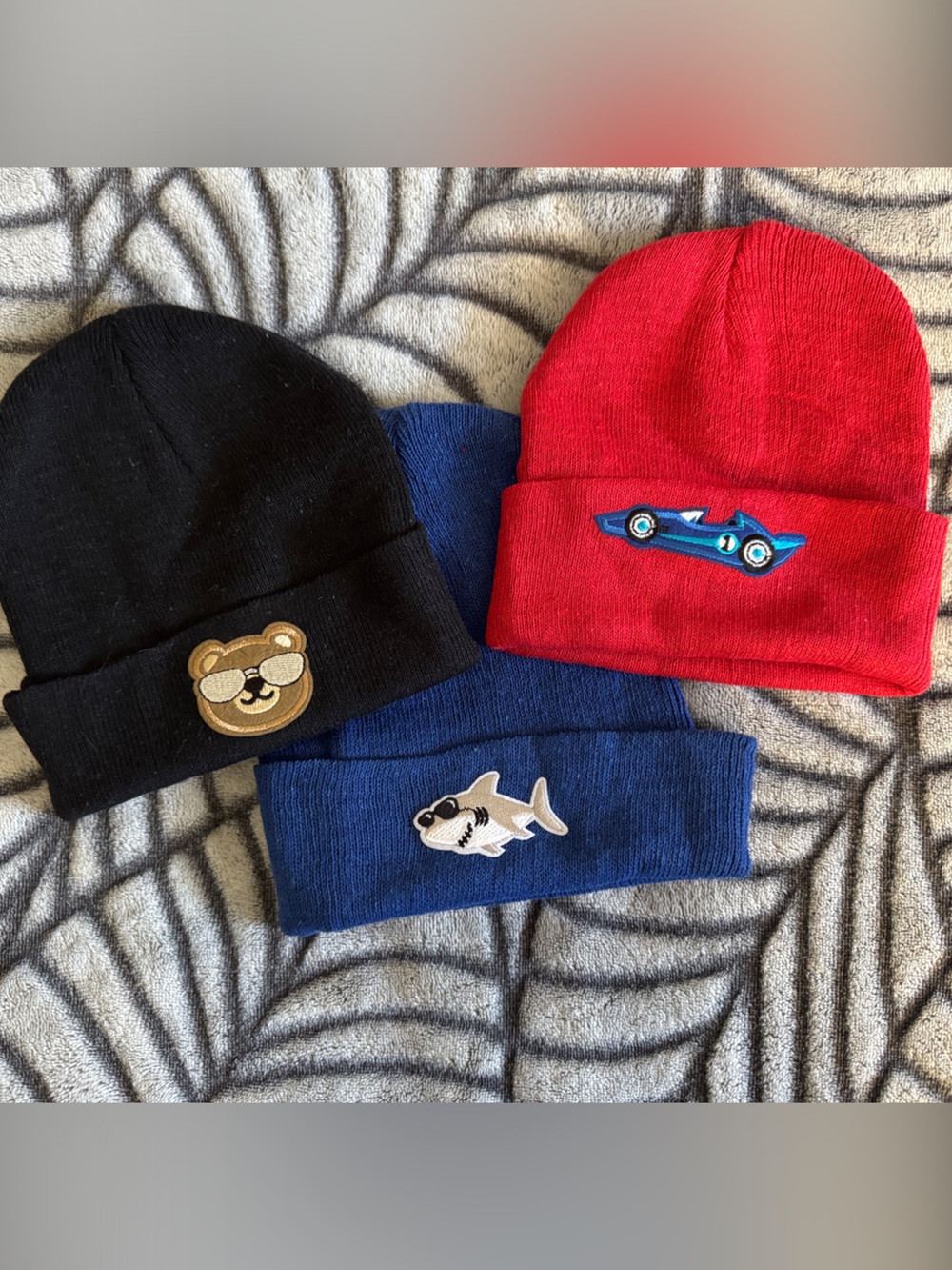 Kids Beanie Winter Hat Set - Black, Blue & Red